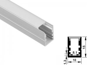 ALU-1015 LED Aluminum Channel - Surface - For Strips Up To 8mm - Silver - 1m / 2m - Frosted Lens