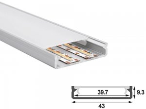 ALU-4309 LED Aluminum Channel - Surface - For Strips Up To 39mm - Silver - 1m / 2m - Frosted Lens