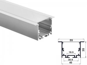 ALU-5535-R LED Aluminum Channel - Recessed - For Strips Up To 30mm - Silver - 1m / 2m - Frosted Lens