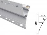 ALU-XK108 Drywall LED Aluminum Channel - Recessed - For Strips Up To 12mm - 1m / 2m - Frosted Lens