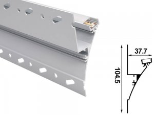 ALU-XK108 Drywall LED Aluminum Channel - Recessed - For Strips Up To 12mm - 1m / 2m - Frosted Lens