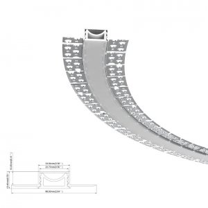 ARC-BENDPBW-23M Bendable Plaster in Profile Top & Side Bend – 21.2mm Internal - Recessed - 1m / 2m - Frosted Lens
