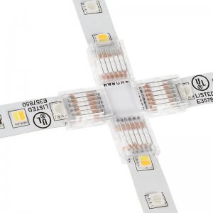 Solderless Clamp-On Cross Connector for 12mm RGB + CCT LED Strip Lights
