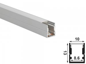 ALU-1013 LED Aluminum Channel - Surface - For Strips Up To 8mm - Silver - 1m / 2m - Frosted Lens