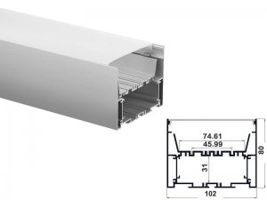 ALU-10280 Aluminum Channel - Surface / Hanging mount - For Strips Up To 45mm - Silver - 1m / 2m - Frosted Lens