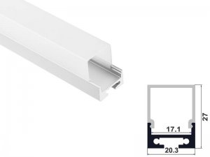 ALU-1604 Aluminum Channel - Surface / Hanging mount - For Strips Up To 17mm - Silver - 1m / 2m - Frosted Lens