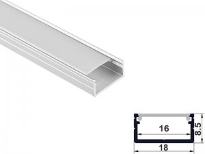ALU-1606 LED Aluminum Channel - Surface - For Strips Up To 16mm - Silver - 1m / 2m - Frosted Lens