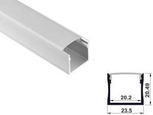 ALU-2007 LED Aluminum Channel - Surface - For Strips Up To 20mm - Silver - 1m / 2m - Frosted Lens