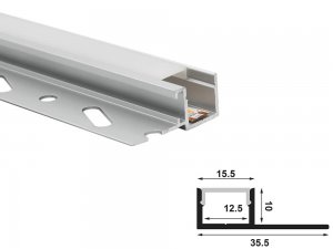 ALU-3511 Drywall LED Aluminum Channel - Recessed - For Strips Up To 12mm - 1m / 2m - Frosted Lens