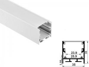 ALU-3535 Aluminum Channel - Surface / Hanging mount - For Strips Up To 23mm - Silver - 1m / 2m - Frosted Lens