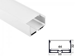 ALU-5532 Aluminum Channel - Surface / Hanging mount - For Strips Up To 40mm - Silver - 1m / 2m - Frosted Lens