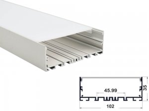 ALU-10235B Aluminum Channel - Surface / Hanging mount - For Strips Up To 45mm - Silver - 1m / 2m - Frosted Lens
