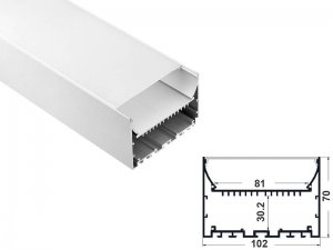 ALU-10270 Aluminum Channel - Surface / Hanging mount - For Strips Up To 80mm - Silver - 1m / 2m - Frosted Lens