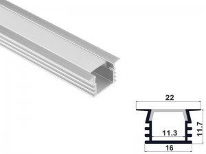 ALU-1105-R LED Aluminum Channel - Recessed - For Strips Up To 11mm - Silver - 1m / 2m - Frosted Lens