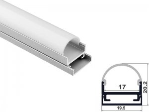 ALU-1601 LED Aluminum Channel - Surface - For Strips Up To 17mm - Silver - 1m / 2m - Frosted Lens