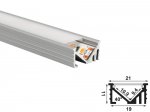 ALU-2111-R LED Aluminum Channel - Recessed - For Strips Up To 9mm - Silver - 1m / 2m - Frosted Lens