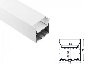 ALU-7676 Aluminum Channel - Surface / Hanging mount - For Strips Up To 55mm - Silver - 1m / 2m - Frosted Lens