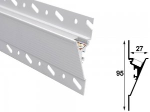 ALU-9527 Drywall LED Aluminum Channel - Recessed - For Strips Up To 12mm - 1m / 2m - Frosted Lens