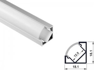ALU-1203-COR 18 x 18 Wide Rounded Corner Aluminum Channel - Corner - For Strips Up To 12mm - 1m / 2m – Including Diffuser