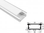 ALU-1607-R LED Aluminum Channel - Recessed - For Strips Up To 15mm - Silver - 1m / 2m - Frosted Lens