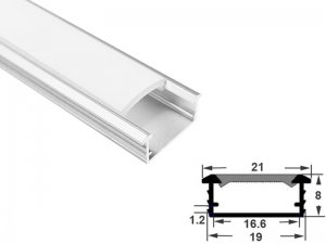 ALU-1607-R LED Aluminum Channel - Recessed - For Strips Up To 15mm - Silver - 1m / 2m - Frosted Lens