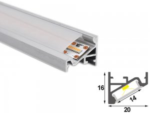 ALU-1620 LED Aluminum Channel - Surface - For Strips Up To 14mm - Silver - 1m / 2m - Frosted Lens