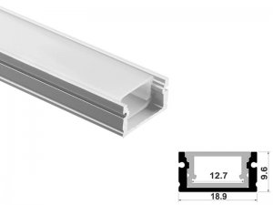 ALU-1910 LED Aluminum Channel - Surface - For Strips Up To 12mm - Silver - 1m / 2m - Frosted Lens
