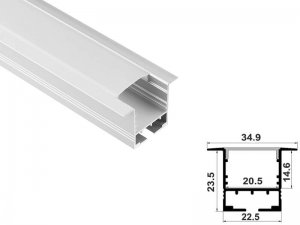 ALU-3523-R LED Aluminum Channel - Recessed - For Strips Up To 20mm - Silver - 1m / 2m - Frosted Lens