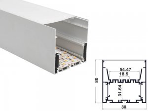 ALU-8080 Aluminum Channel - Surface / Hanging mount - For Strips Up To 54mm - Silver - 1m / 2m - Frosted Lens