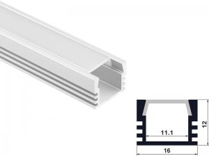 ALU-1103 LED Aluminum Channel - Surface - For Strips Up To 11mm - Silver - 1m / 2m - Frosted Lens