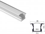 ALU-1201-R LED Aluminum Channel - Recessed - For Strips Up To 12mm - Silver - 1m / 2m - Frosted Lens