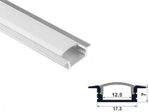 ALU-1204-R LED Aluminum Channel - Recessed - For Strips Up To 12mm - Silver - 1m / 2m - Frosted Lens