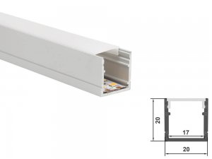ALU-2020S LED Aluminum Channel - Surface - For Strips Up To 17mm - Silver - 1m / 2m - Frosted Lens