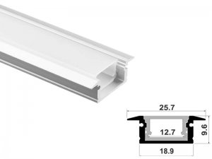 ALU-2810-R LED Aluminum Channel - Recessed - For Strips Up To 12mm - Silver - 1m / 2m - Frosted Lens