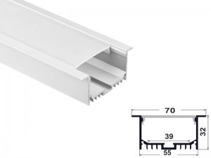 ALU-7032-R LED Aluminum Channel - Recessed - For Strips Up To 39mm - Silver - 1m / 2m - Frosted Lens