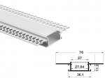 ALU-7615 Drywall LED Aluminum Channel - Recessed - For Strips Up To 27mm - 1m / 2m - Frosted Lens