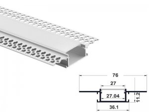 ALU-7615 Drywall LED Aluminum Channel - Recessed - For Strips Up To 27mm - 1m / 2m - Frosted Lens
