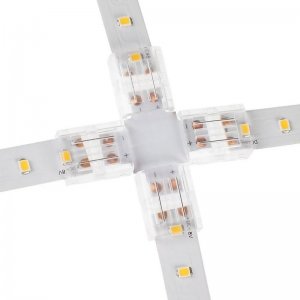 Solderless Clamp-On Cross Connector - 12mm Single Color LED Strip Lights