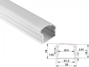 ALU-10 LED Aluminum Channel - Surface - For Strips Up To 20mm - Silver - 1m / 2m - Frosted Lens