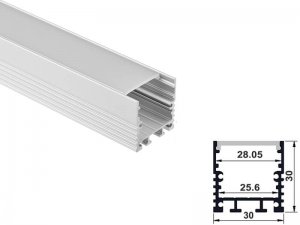 ALU-3030 LED Aluminum Channel - Surface - For Strips Up To 25mm - Silver - 1m / 2m - Frosted Lens