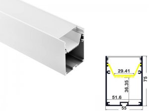 ALU-5575 Aluminum Channel - Surface / Hanging mount - For Strips Up To 60mm - Silver - 1m / 2m - Frosted Lens