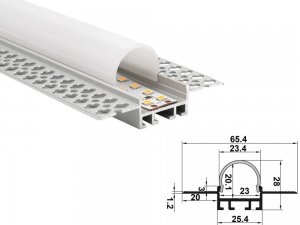 ALU-6528 Drywall LED Aluminum Channel - Recessed - For Strips Up To 23mm - 1m / 2m - Frosted Lens