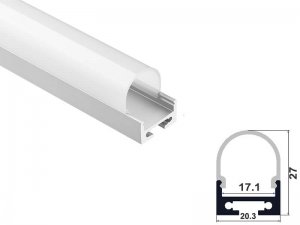 ALU-1603 Aluminum Channel - Surface / Hanging mount - For Strips Up To 17mm - Silver - 1m / 2m - Frosted Lens