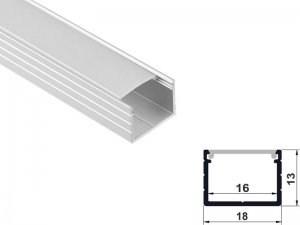 ALU-1605 LED Aluminum Channel - Surface - For Strips Up To 16mm - Silver - 1m / 2m - Frosted Lens