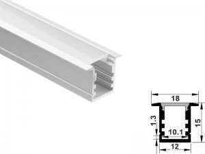 ALU-1815-R LED Aluminum Channel - Recessed - For Strips Up To 10mm - Silver - 1m / 2m - Frosted Lens