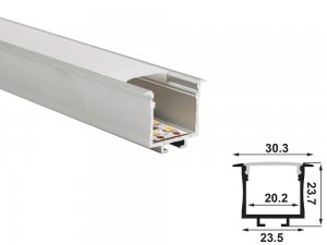 ALU-2008A-R LED Aluminum Channel - Recessed - For Strips Up To 20mm - Silver - 1m / 2m - Frosted Lens