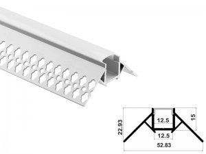 ALU-5315 Drywall LED Aluminum Channel - Recessed - For Strips Up To 12mm - 1m / 2m - Frosted Lens