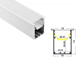 ALU-7075-R LED Aluminum Channel - Recessed - For Strips Up To 29mm - Silver - 1m / 2m - Frosted Lens