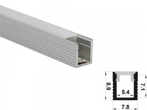 ALU-078 LED Aluminum Channel - Surface - For Strips Up To 5mm - Silver - 1m / 2m - Frosted Lens