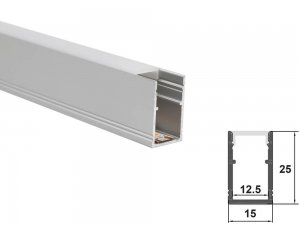 ALU-1525 LED Aluminum Channel - Surface - For Strips Up To 12mm - Silver - 1m / 2m - Frosted Lens